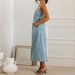 K Women's Denim Distressed Shoulder Strap Single Row Button Mid Length Dress_ecoleips.com