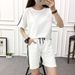 Three Stripes Short Sleeve Shorts Sports Loose Sweatshirt Student Running Casual Two-Piece Set For Women_ecoleips.com