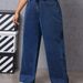 Plus Size High Waist Wide Leg Denim Jeans For Women - Distressed Hem Comfort Stretch Casual Trousers_ecoleips.com