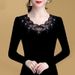 Velvet And Thickened Long Johns For Women, Black Mesh Base Layer, Lace For Women, Fashionable, Slimming And Elegant Top_ecoleips.com
