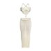 European And American 2025 Spring New Wo's Fashion Sexy Hollow Out Camisole Solid Color Bodycon Skirt Knit Set For_ecoleips.com