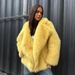 Women's Faux Fox Fur Jacket - Winter Warm Short Coat With Big Lapel Collar, Elegant Streetwear Fashion (Yellow)_ecoleips.com