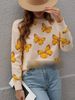 Women's Printed Butterfly Knit Sweater – Loose Fit Round Neck Pullover, Soft Acrylic Blend, Plus Size Friendly For Autumn & Winter_ecoleips.com