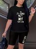 Summer Women's Casual Fashion Letter Print Loose T-shirt+shorts Two-piece Sportswear Suitable For Daily Wear-54_ecoleips.com