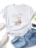Women Vintage Rhinestone Rose Graphic T Shirt Retro Tattoo Letter Print Crew Neck Short Sleeve Casual Y2K Coquette Summer Top_ecoleips.com