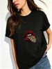 Women O Neck Short Sleeve Graphic T Shirt Retro Leopard Print Tongue Lips Pattern Casual Loose Fit Tees Summer Daily Streetwear Tops_ecoleips.com