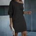 Verve 2025 Autumn Winter New Women's Fashion Mid-Sleeve Asymmetric Shoulder Sequin Dress Gown_ecoleips.com