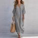 Fashionable Casual Long Dress Striped V Neck Loose Fitting Women's Clothing For American Styles Stylish Relaxed Vacation Wear_ecoleips.com