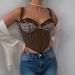 Women's Clothing, Lace Backless Camisole Striped Underwire European And American Style Tank Top, Sexy Low Cut Leopard Print Bralette._ecoleips.com