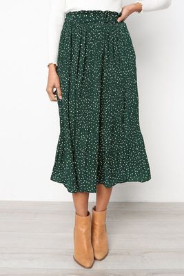 Verve Step Into Fashion Polka Dot 2025 Sweet Style Pocket Pleated Long Half Skirt_ecoleips.com