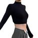 Voya Women's Semi High Neck Slim Fit T-shirt With Spring And Summer Backless Sexy Design Sense, Short Long Sleeved Top For Women_ecoleips.com