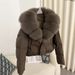 Women's Short Down Jacket With Oversized Fox Fur Collar - Winter Fashion Coat With White Duck Down, Detachable Fur, Loose Fit, Multiple Colors_ecoleips.com