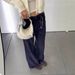 CE Corduroy Navy Blue Women's Jeans High Waist Fashionable Loose Slimming Wide Straight Pants 2026 Spring New Style_ecoleips.com