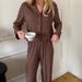 Knitted Ribbed Brown Sleeve Long Pants Loose Wearable Pajama Set European And American Autumn Winter New Home Wear_ecoleips.com