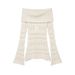 Milk White One-word Shoulder Hollow Knitted Sweater Top_ecoleips.com