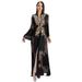 Black & Gold Embroidered Two-Piece Abaya Set With Belt - Elegant Lace Islamic Robe_ecoleips.com