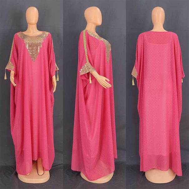 Stylish Long Loose-fitting Robe, Chiffon With Embossed Details, Plus-size Women's Clothing, Large Hem Dress 8638_ecoleips.com