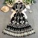 Women's Clothing Short Sleeve Temperament High End V Neck Waist Fashion Printed Dress Skirt_ecoleips.com