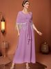Modest Abaya Dress/Muslim Dress Women Elegant Evening Dress With Starry Sequins & Silver Thread Fringe – Two-Piece Style Long Robe In Pink-Purple_ecoleips.com