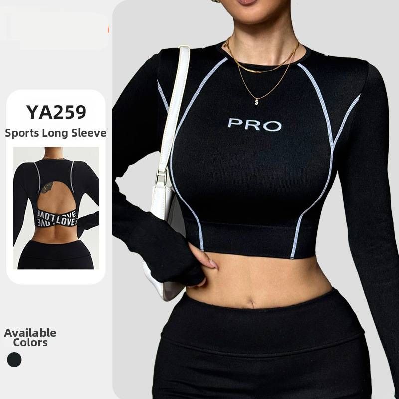 Women's Clothing Women's Long Sleeved Yoga Top European American Style Tight Fit Cross Over Stretch Backless Quick Drying Outdoor Sports T-Shirt_ecoleips.com