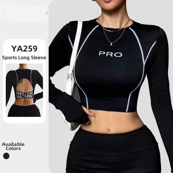 Women's Clothing Women's Long Sleeved Yoga Top European American Style Tight Fit Cross Over Stretch Backless Quick Drying Outdoor Sports T-Shirt_ecoleips.com
