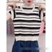 Vintage Stripe 3d Effect Short Sleeve Knit Top For Women, Breathable Polyester Blend Casual Crewneck Shirt, Office & Daily Wear_ecoleips.com