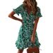 Summer Cross-border Women's Clothing European And American Printed V-neck Tie High-waisted Chiffon_ecoleips.com