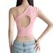 Summer Women's Asymmetrical One-Shoulder T-Shirt European American Style Hot Girl Ins Style Waist Cinching Pleated Backless Hollow out_ecoleips.com