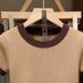 Women's Textured Color Blocked Round Neck Short Sleeve Knit T-Shirt Slim Fit Flattering Style New Summer_ecoleips.com