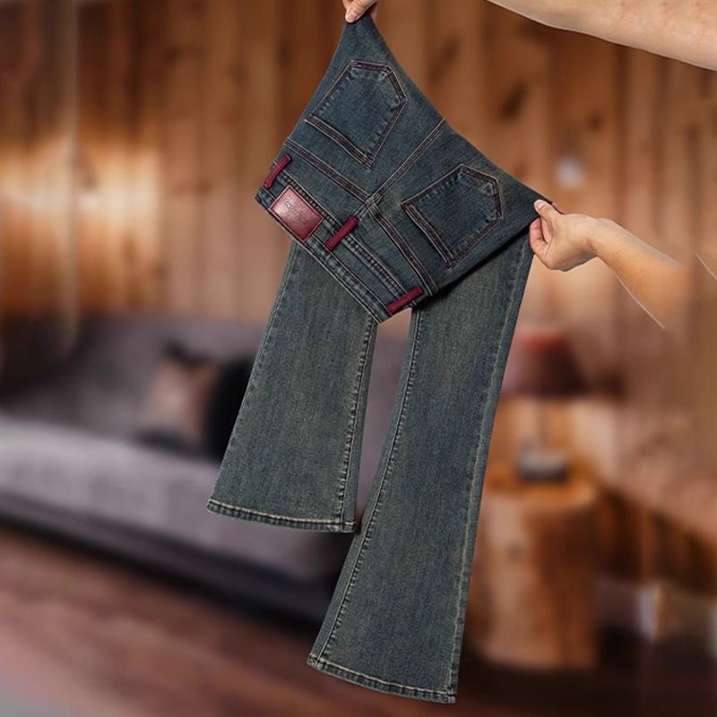 Women's Clothing Large Size Flared Jeans For Women Autumn New Style High Waist Slimming Horseshoe Pants Slim Elastic Flared Pants_ecoleips.com
