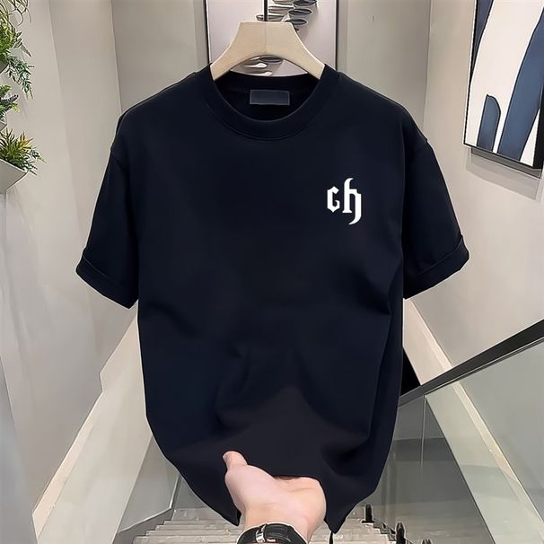 Men's Premium Cotton T-Shirt – Breathable Short Sleeve Tee With Trendy Letter Print, Anti-UV & Quick-Dry, Relaxed Fit (S-XXXL, Black/White)_ecoleips.com
