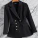 New Spring Autumn Black Slim-Fit Elegant Casual Blazer With Double Breasted Buttons For Women, Other European And_ecoleips.com