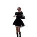 Cross-Border European American Lace Trim Black Autumn Slim Waist Long Sleeve Short Dress Fashionable And Elegant_ecoleips.com