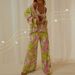Pleated Sleeve Long Pants Spring Summer Vacation New Women Printed Shirt Turn-down Collar Cardigan Two-piece Set SU2936_ecoleips.com