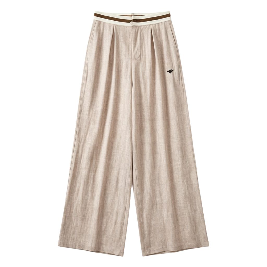 Old Qian High-Waist Minimalist Embroidered Bee Pattern Linen Pants Wide Leg Elastic Waistband Loose Fit Women's Bottoms_ecoleips.com