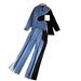 Retro Casual Suit For Women Korean Version Contrast Color Stitching Denim Shirt + High Waist Loose Wide Leg Pants Two Piece Suit_ecoleips.com