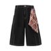 Vintage American Denim Capri Pants – Unisex Distressed Wash With Detachable Bandana (Black, S-XXXL, Straight Leg & Breathable For Summer)_ecoleips.com