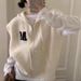 V-Neck Hooded Knit Vest For Women, Zip-Up Cardigan Sweater, Casual Layering Piece For Fall, Trendy College Style_ecoleips.com