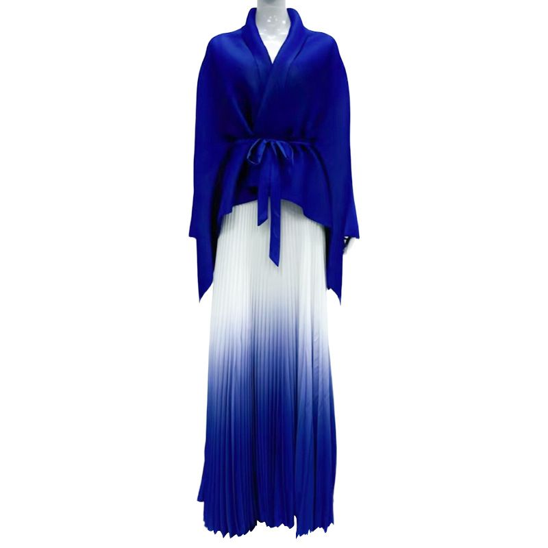 Women's Clothing Plus Size Summer Skirt Set For Women Slimming Two Piece Set Long Skirt Pleated Top Long Sleeve For Formal & Casual_ecoleips.com