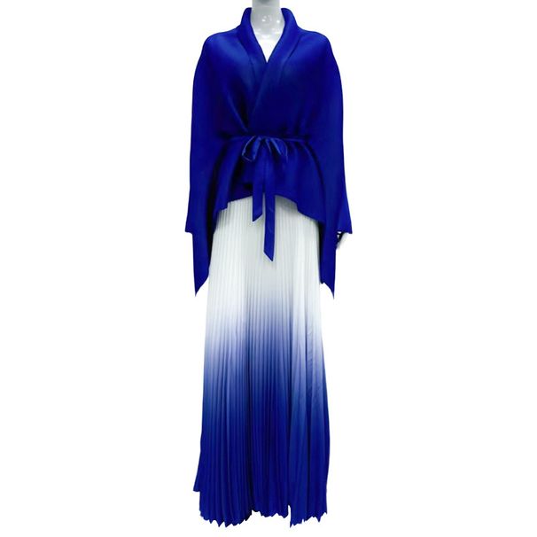 Women's Clothing Plus Size Summer Skirt Set For Women Slimming Two Piece Set Long Skirt Pleated Top Long Sleeve For Formal & Casual_ecoleips.com