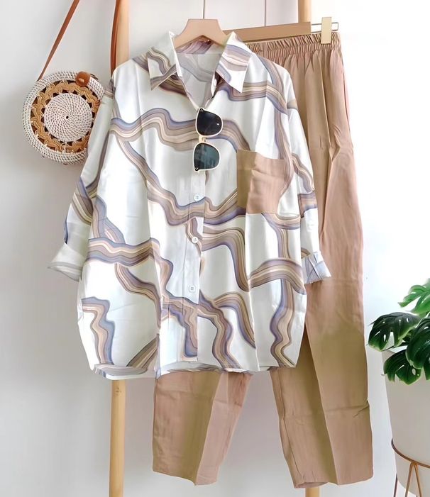 Women's Clothing Top Suit Women Summer Fat MM Loose Long Sleeved Shirt Trousers_ecoleips.com