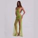 Women's French Style Beaded Studded Openwork Halter Top Backless Design Sexy Vacation Dress_ecoleips.com