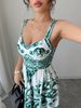 "Minimalist Cross-Back Strappy Dress For Women Style Casual Long Dress, Flowy Printed Design, Breathable Polyester, Green, S-XL"_ecoleips.com