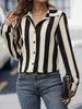 Women's Long Sleeved Cardigan Shirt Striped Black White Casual Professional Top Stylish Occasions Blouse_ecoleips.com