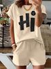 Women’s 2 Piece Outfit Set – Oversized Graphic T-Shirt And Biker Shorts Matching Set, Casual Summer Lounge Tracksuit For Daily Wear-294_ecoleips.com
