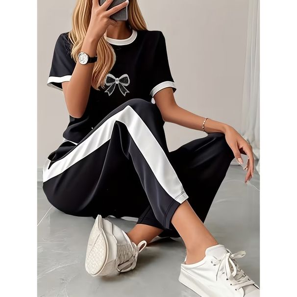Women's Clothing Summer Women's Fashion Set Letter Print Short Sleeve Top And Drawstring Pants For Formal & Casual For Women_ecoleips.com