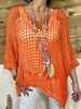 Plus Size Women's Summer Crochet Knit Cover Up Top, V-Neck 3/4 Sleeve Hollow Out Casual Loose Elegant Beach Tunic Blouse_ecoleips.com