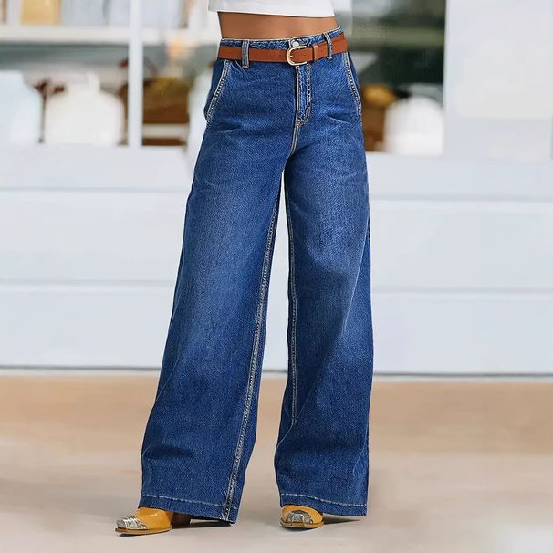 Women's Retro Wide Leg Jeans High Waisted Casual Washed Straight Leg Pants European American Style Spring Autumn Summer Cotton_ecoleips.com