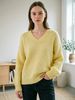Pastel Yellow Pit Rib Knit Sweater, Loose V Neck Lightweight Breathable Soft Skin-touch Long Sleeve Pullover_ecoleips.com