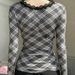 ng2510292 Sweet And Alluring Lace Trim Deep V-neck Plaid Long-sleeve T-shirt For Women, Slim-fit, Fashionable Inner Top Women's_ecoleips.com